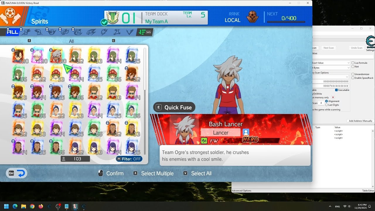 Inazuma Eleven Victory Road - Cheat Item Spirit Quantity