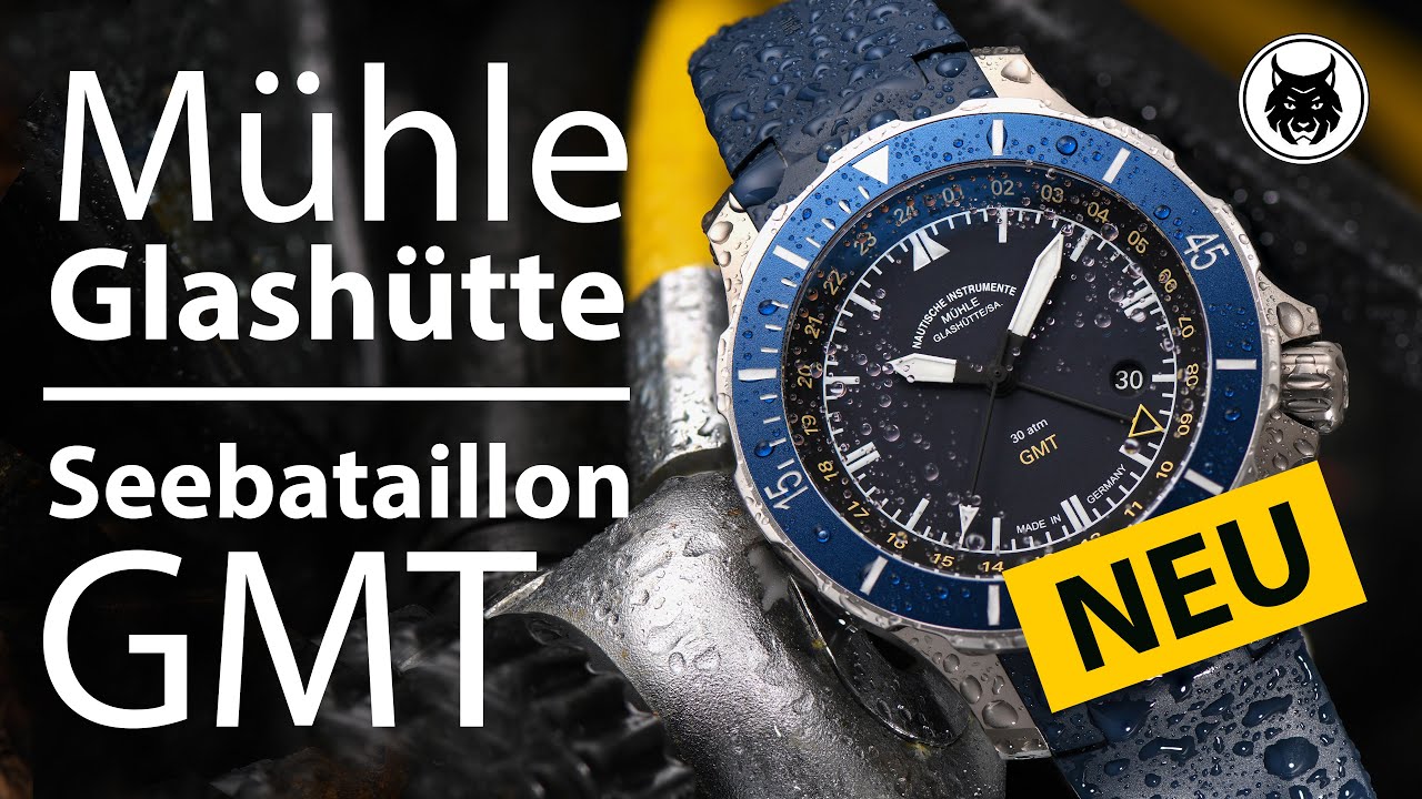 Neue Mühle Glashütte Seebataillon GMT mit blauem Kautschukband - 4K