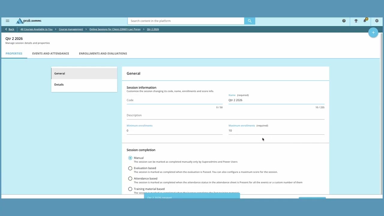 Sessions and Events for Family Trainer Power Users