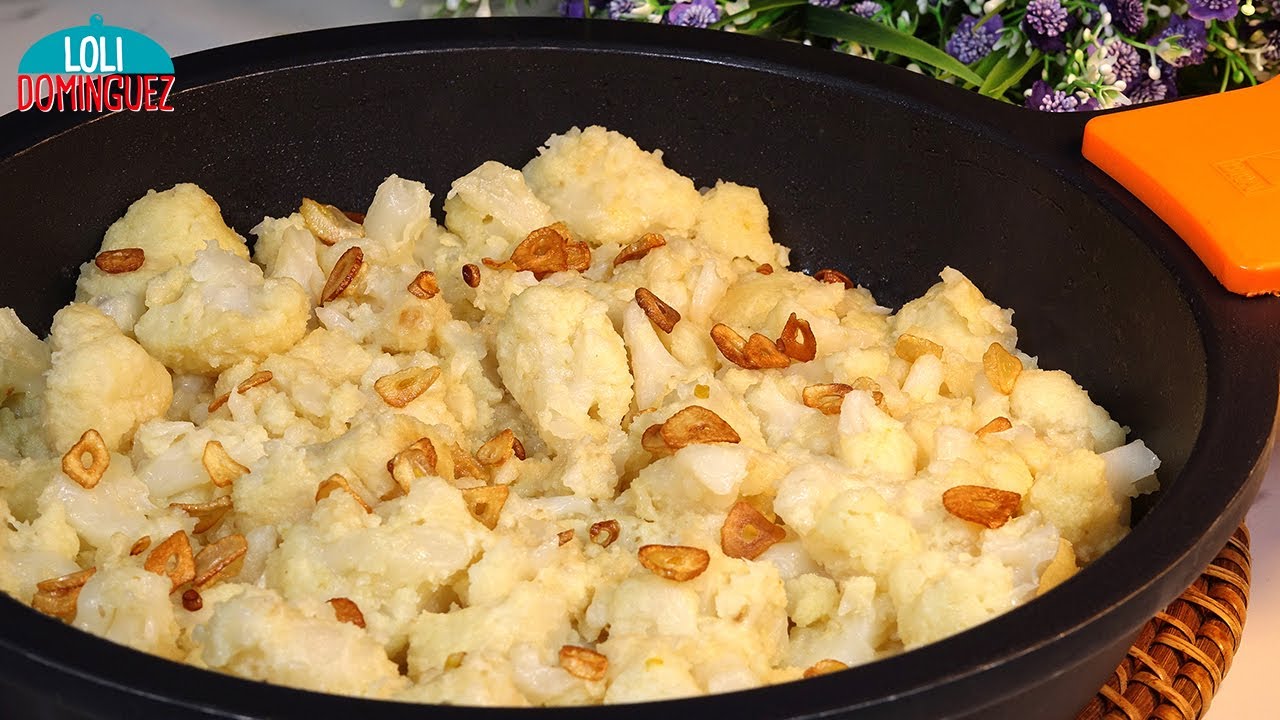 COLIFLOR AL AJILLO con solo dos ingredientes. Una receta fácil y rápida que en casa se prepara