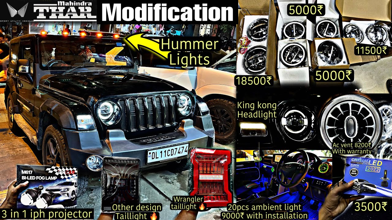 Thar 2022 modification 🤩 Thar modification with Price 🔥 Thar headlight 🔥 Thar ambient light 💥