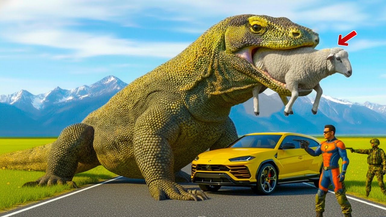 Real-Life Hero Rescue Team Saves Sheep From Giant Komodo Dragon Attack In Paddock