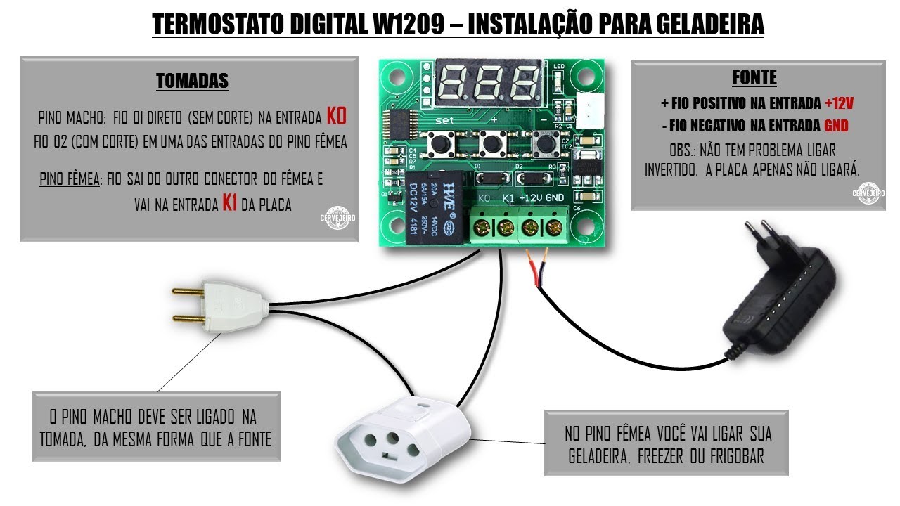 Montagem e instalação do Termostato w1209