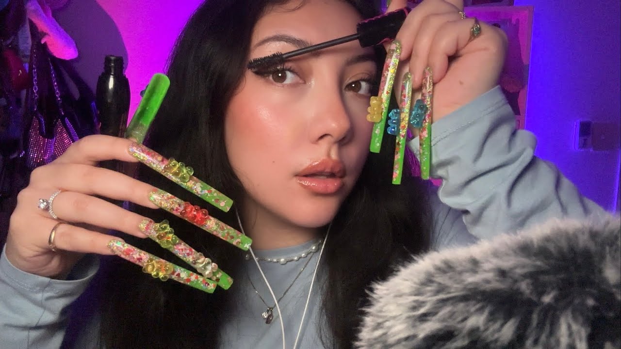 ASMR trying to do my makeup with 3 inch press on nails 💅