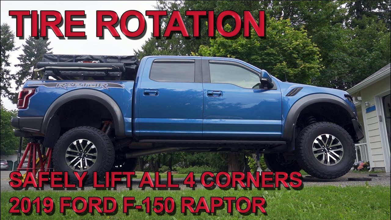 Raptor on Jack Stands for Tire Rotation