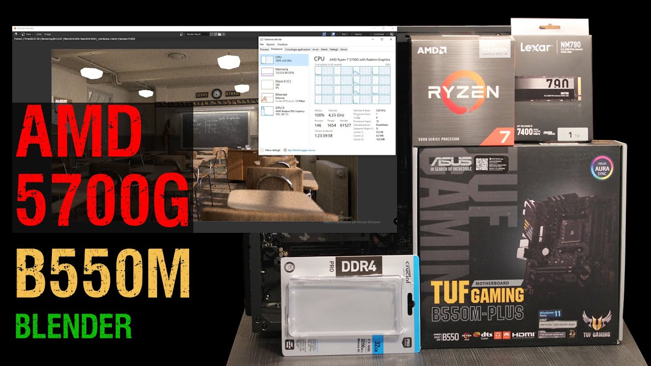 Amd Ryzen 7 5700G Blender pc build - Asus Tuf Gaming B550M Plus - 32GB - 5700G Blender 3D budget pc