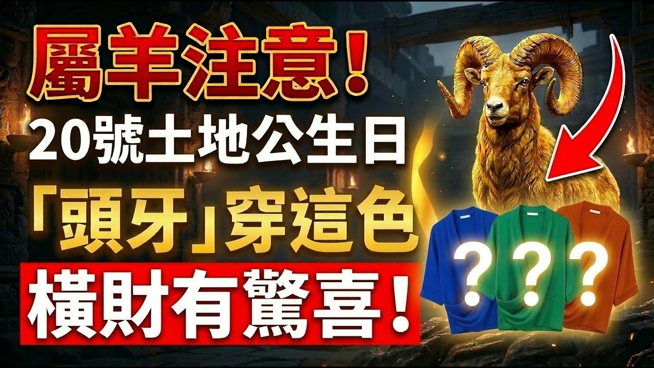 生肖羊注意！3月20號「頭牙」，土地公生日！你一定要穿這顏色，它是你的招財符！讓你財富有驚喜！#生肖羊2026運勢 #2026屬羊運勢 #土地公生日 #頭牙 #招財顏色 #開運色 #幸運顏色 #二月二