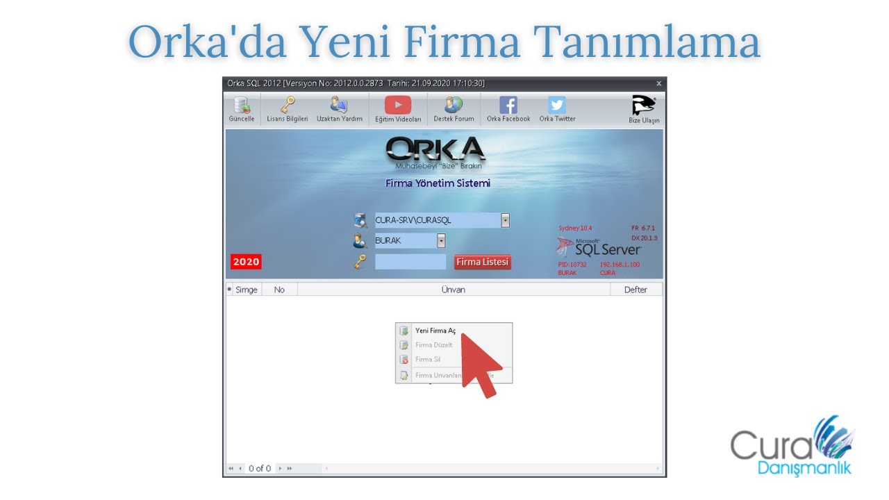 ORKA SQL PROGRAMINDA YENİ FİRMA TANIMLAMA