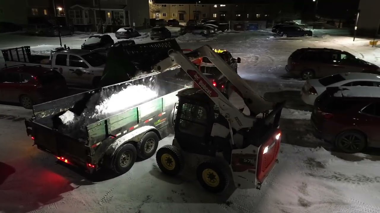 Night Snow Hauling in Regina   Bobcat, SDLG Loader, Dump Trucks & Scraping