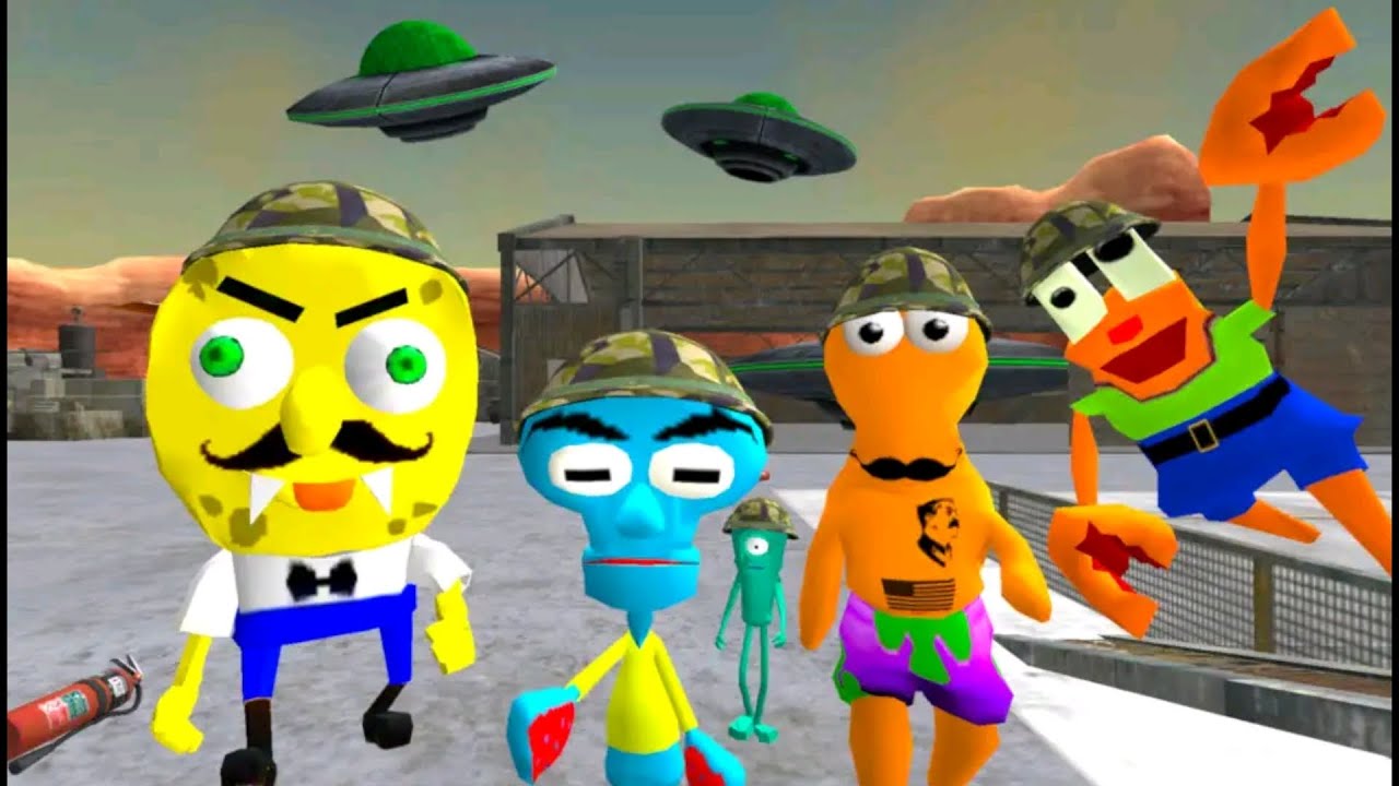 Sponge Area 51 Neighbor Escape Alien Base Secret: Full Gameplay