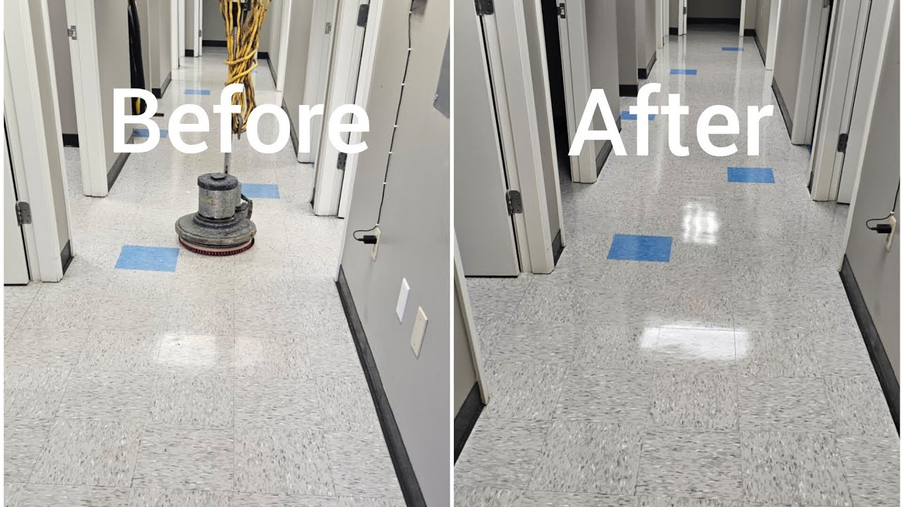 Vct tile floor strip and wax maintenance Jeffersonville Indiana.