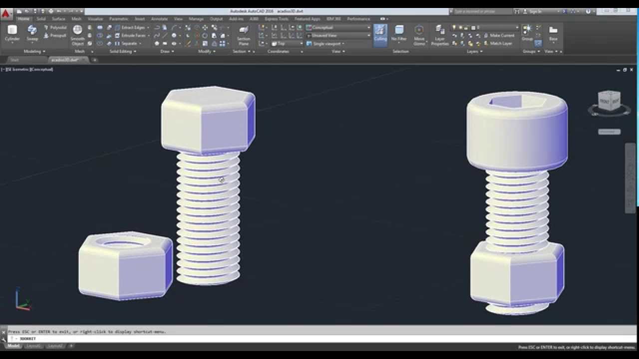AutoCAD 2016  3D การสร้างน๊อต (รับสอน AutoCAD)
