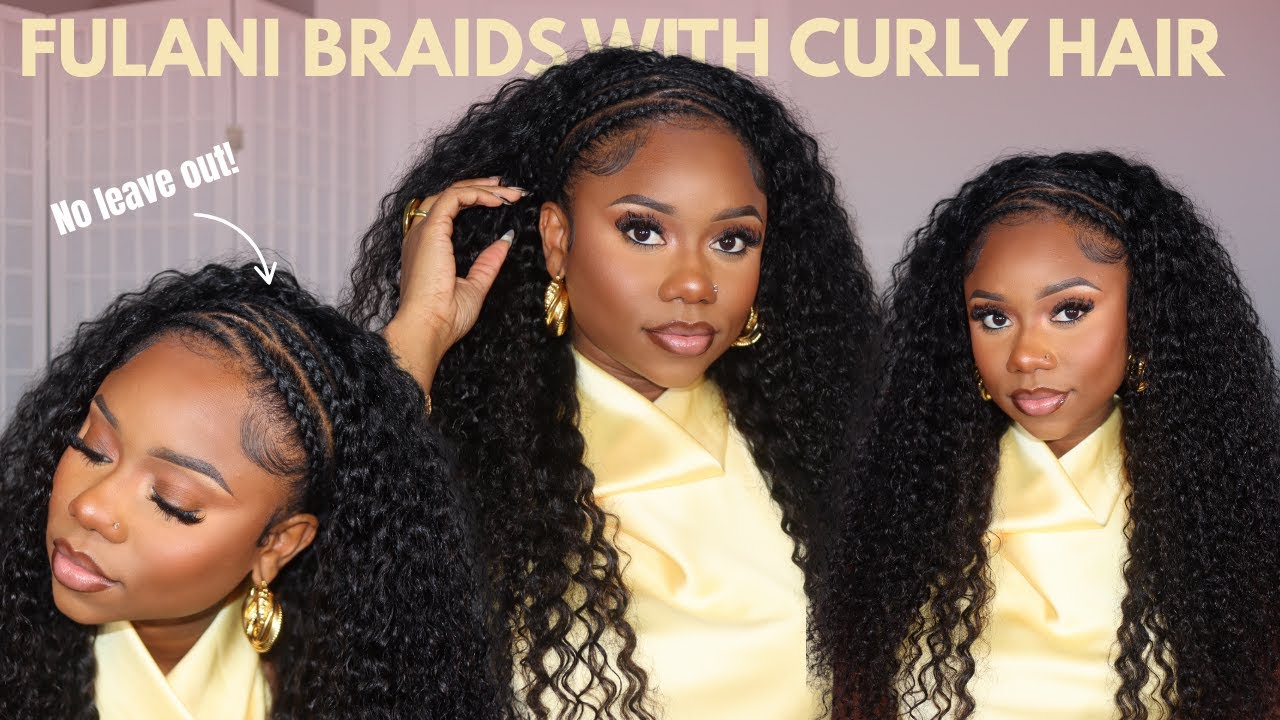 FULANI BRAIDS WITH CURLY HALF WIG | STEP BY STEP TUTORIAL| CURLYMEHAIR | Chev B.