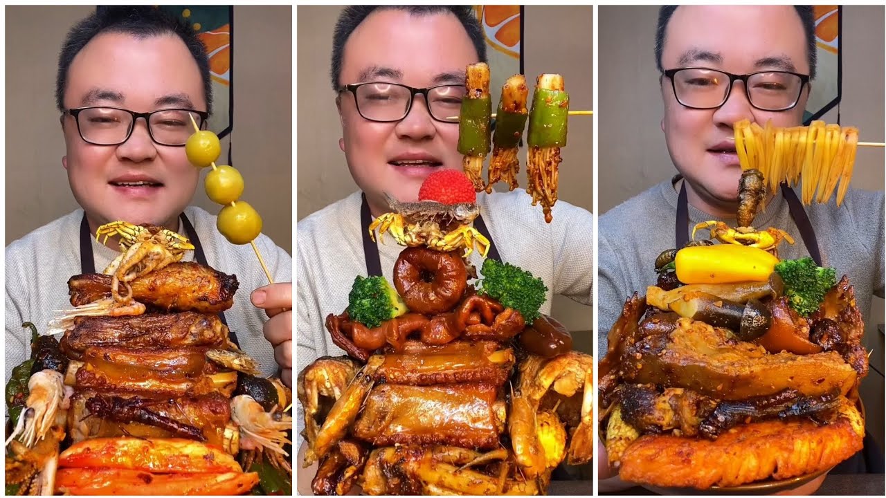 Mukbang#36 :Eat belly pork, 😋😋 Fried skewers. Noodles 🍜🍜#belly #mukbang #yummyfood
