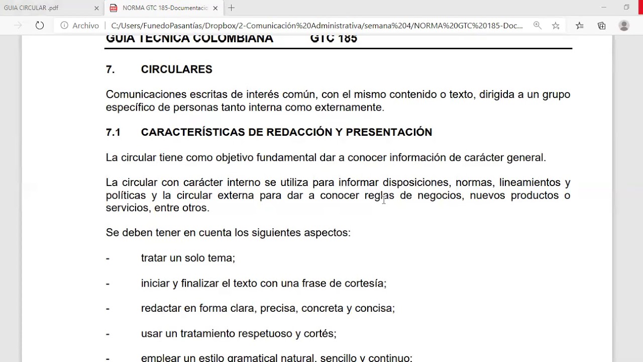 La Circular segun la GTC 185