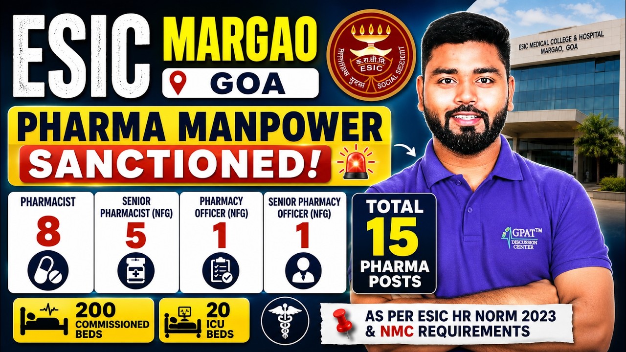 ESIC Margao Goa Pharmacist Vacancy 2026 | 15 Pharma Posts Sanctioned | Pharmacist, Senior Pharmacist