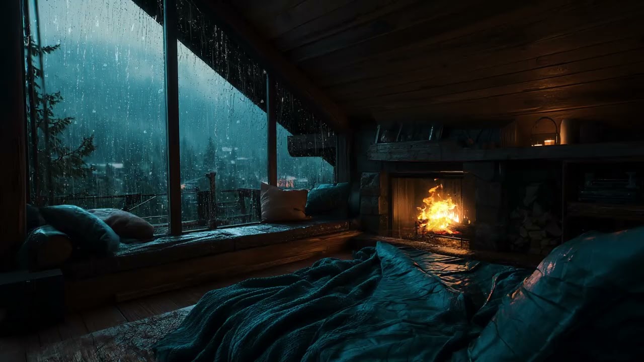 Heavy Rain in a Dark Forest Cabin 🌧️ Night Sounds for Deep Sleep & Relaxation