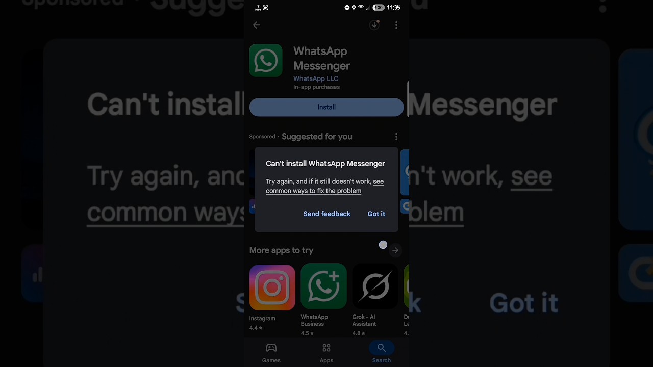 Whatsapp install problem.How To Fix Can't Install WhatsApp Messenger On Google PlayStore(new update)
