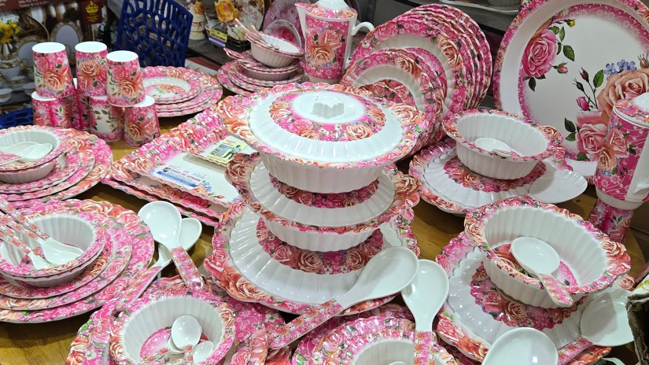 Shadi ka saman Youtube chainnal crockery shop Hyderabad India 🇮🇳 Melamine Dinner set 135pc pink 💖