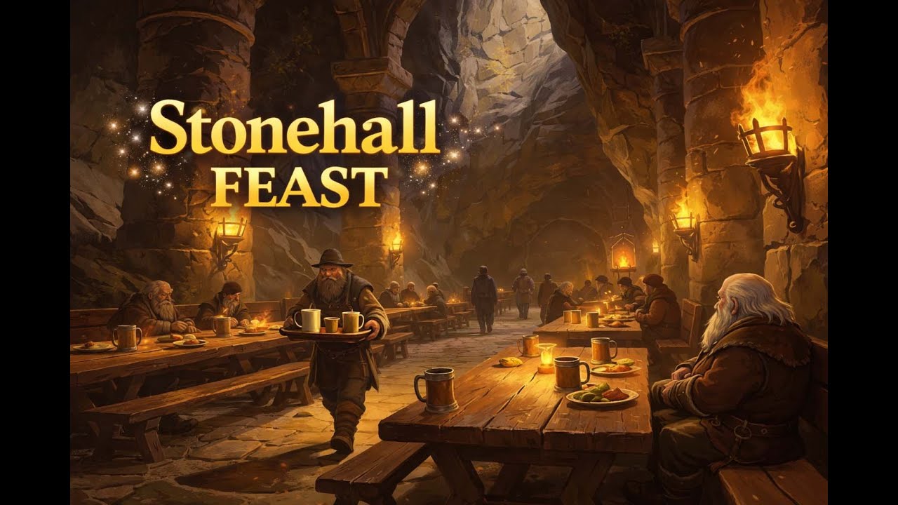 Stonehall Feast | Cozy Dwarf Tavern Ambience in a Grand Medieval Hall