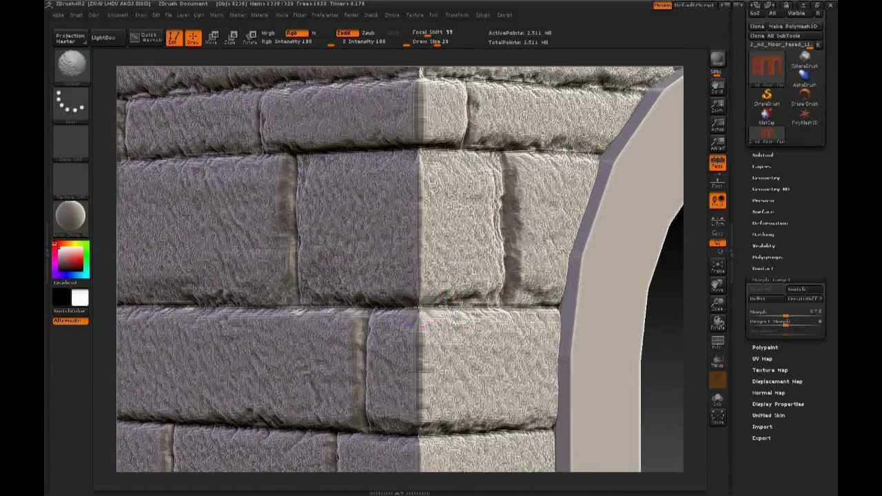 Zbrush sculpt stone wall(RUS)