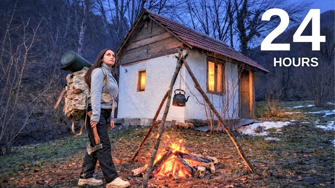 Surviving One Night Alone in an Abandoned Cabin - 24 HOURS