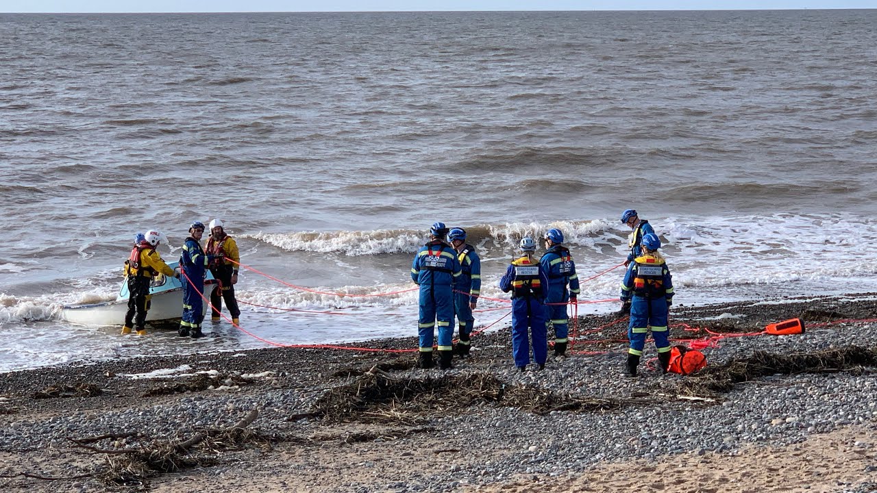 RNLI and Coastguard Rescue near Blackpool at Cleveleys beach