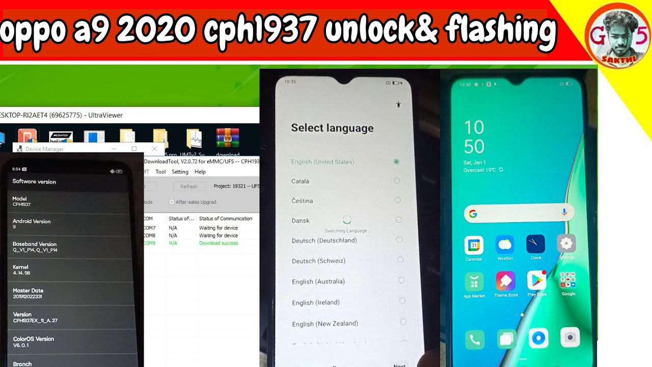 Oppo a9 2020 CPH1937 unlocking & flashing done. all oppo mobile flashing.