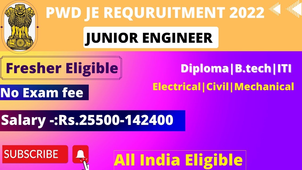 PWD JE RECRUITMENT 2022||PWD NEW VACANCY 2022||LATEST GOVERNMENT JOBS||Fresher|APWD JE Recruitment