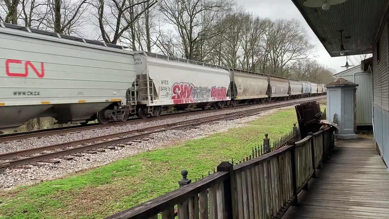 Southbound grain train at the Terry Depot 