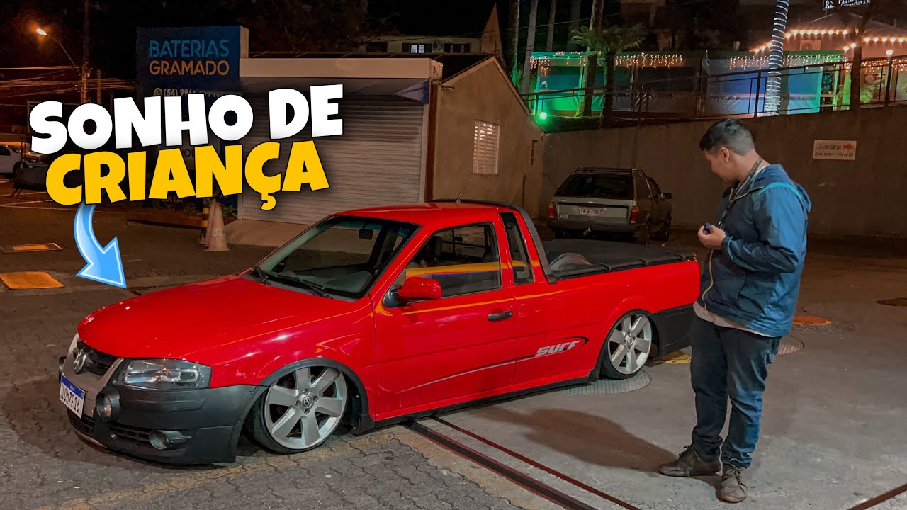 O SONHO DO PRIMEIRO CARRO FOI REALIZADO , SAVEIRO G4 SURF VERMELHA REBAIXADA