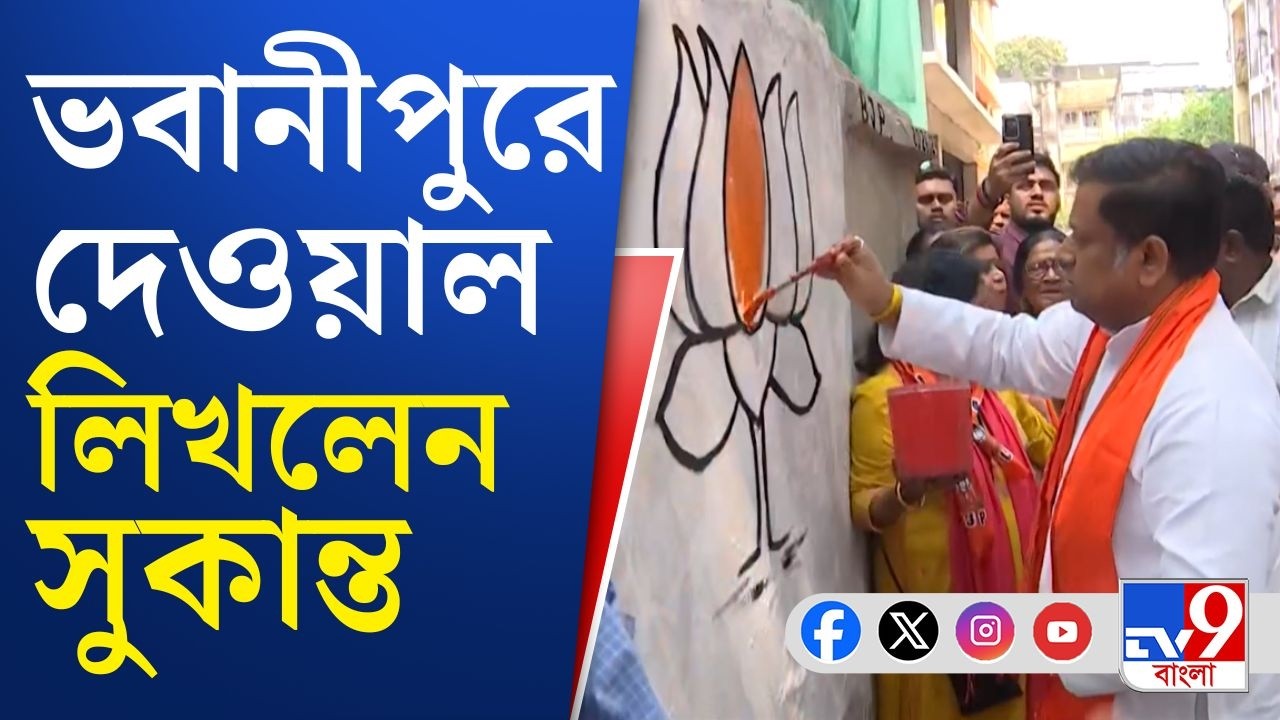 Sukanta Majumder in Bhawanipore: ভবানীপুরে বিজেপির গৃহ সম্পর্ক অভিযান, দেওয়াল লিখলেন সুকান্ত মজুমদার