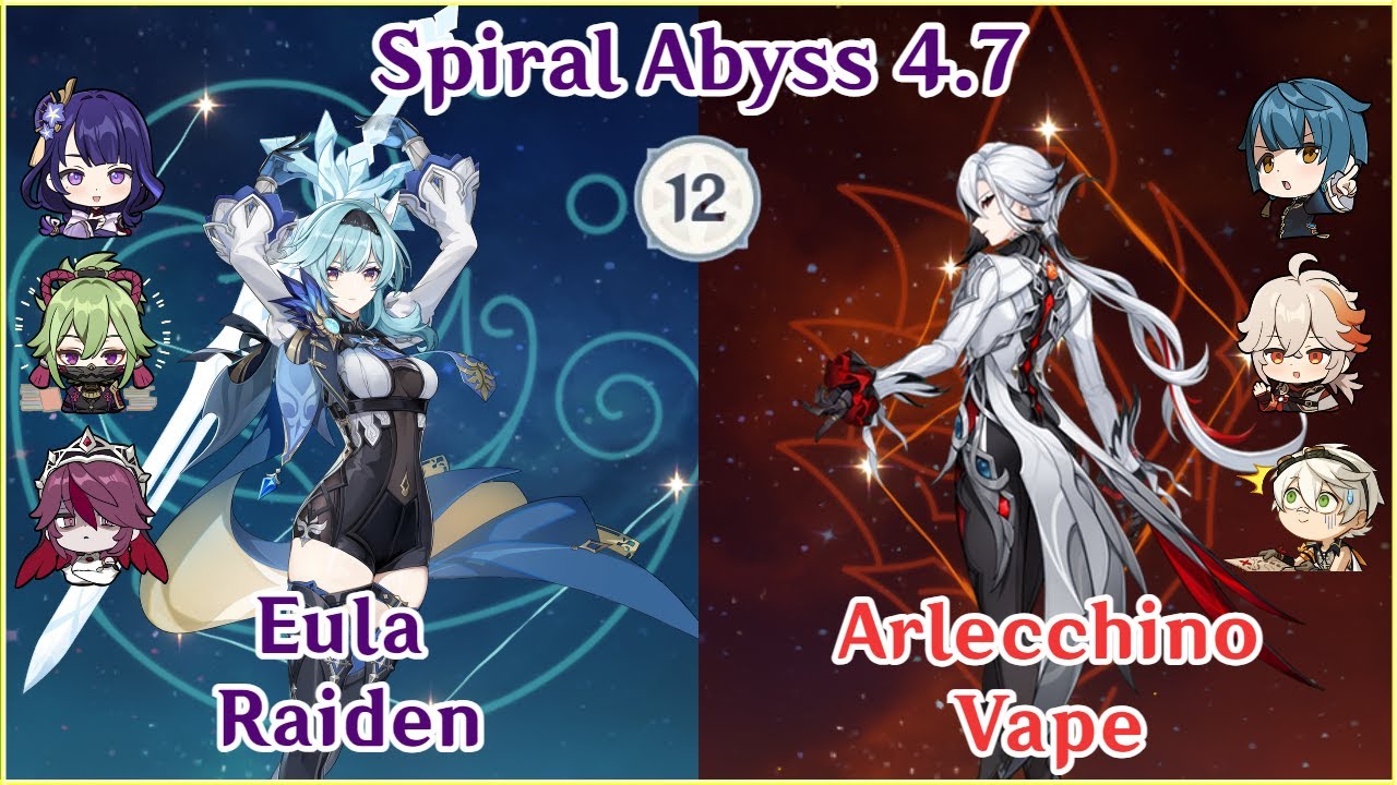 【GI】C0 Eula Raiden x C0 Arlecchino Vape - Spiral Abyss 4.7 Floor 12 | Full Star Clear Gameplay!