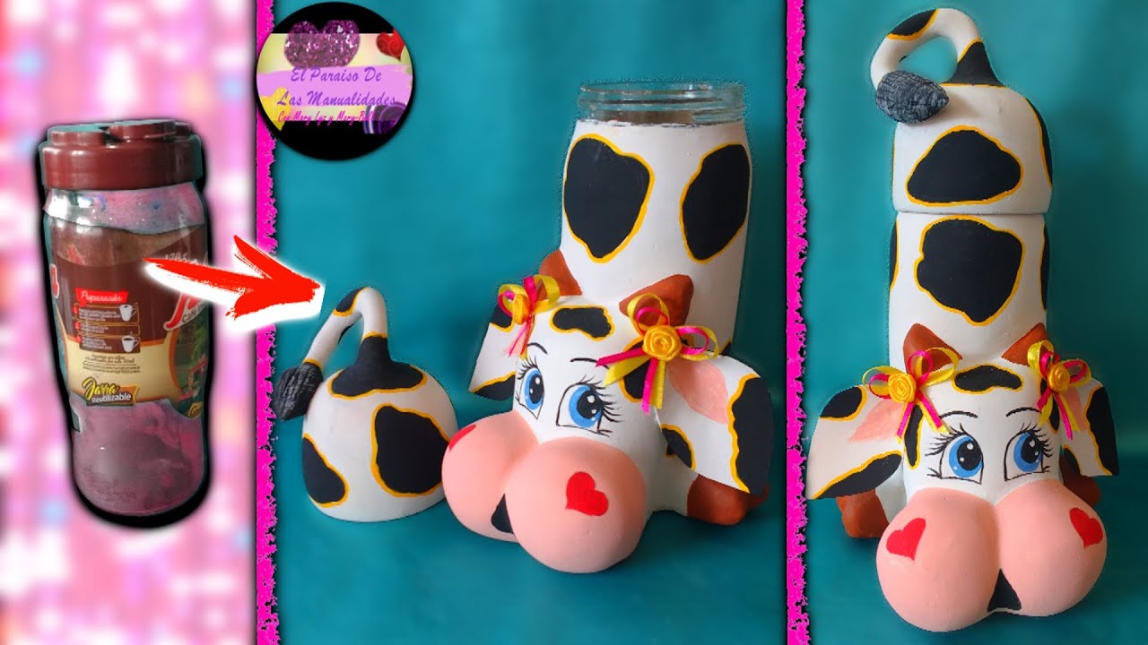 Decora tu propio frasco de vidrio en forma de vaquita en falsa cerámica solo con reciclaje | GdC