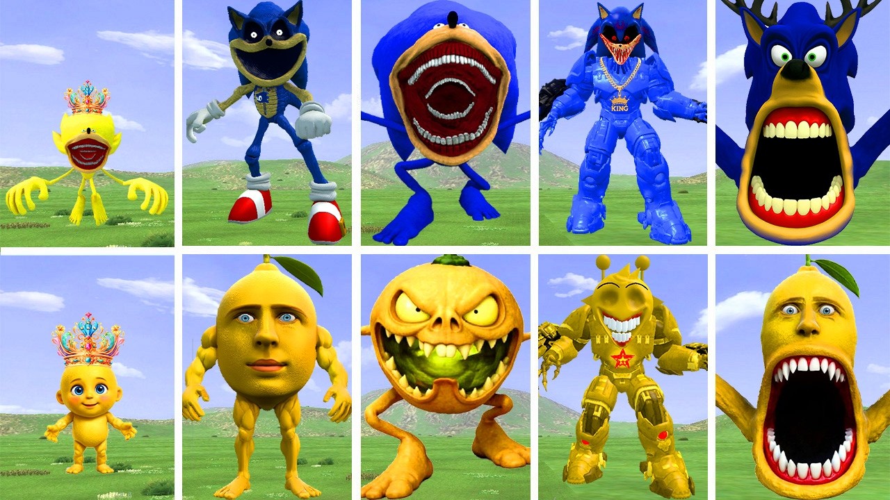 THE STRONGEST EVOLUTIONARY FORMS OF KING SONIC EXE VS KING MONMON LEMON IN GARRY'S MOD!