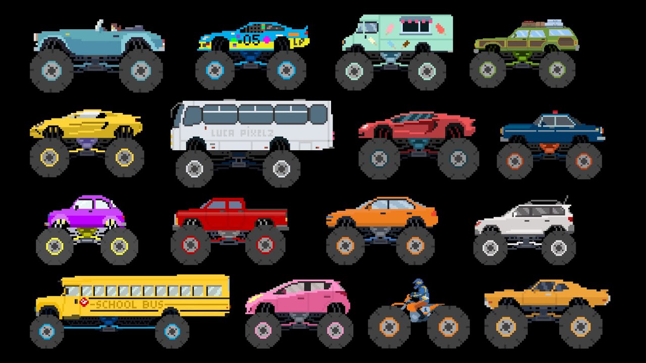 Monster Vehicles Collection #1 | Pixel Art Trucks, Cars, Boats and More !