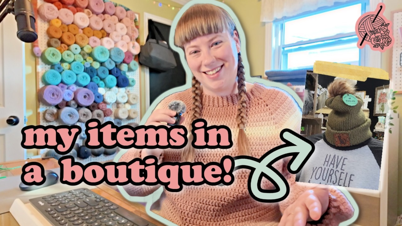 my first crochet drop in a boutique 🤍 making holiday hats, cozies & earrings