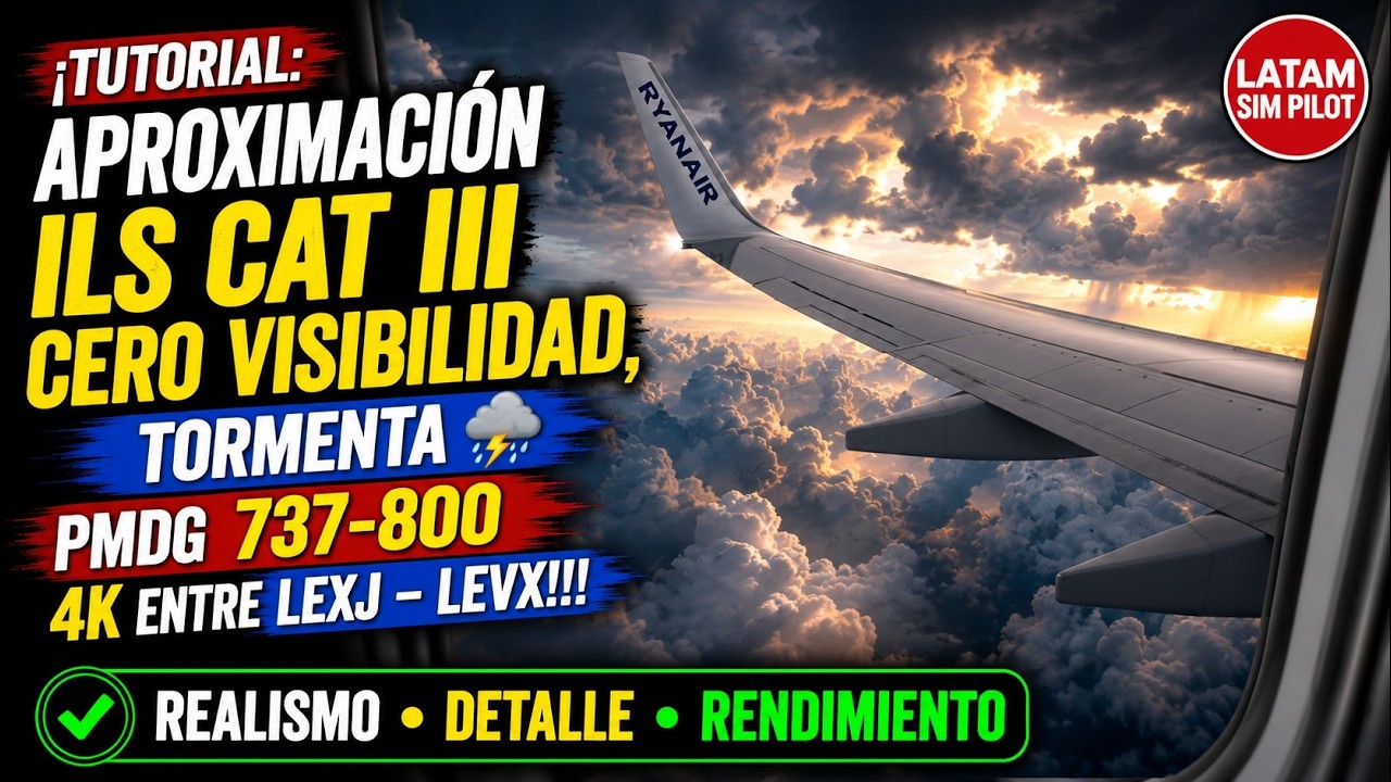 TUTORIAL: APROXIMACIÓN ILS CAT III CERO VISIBILIDAD, TORMENTA  - PMDG 737-800 - 4K L - LEXJ - LEVX!!
