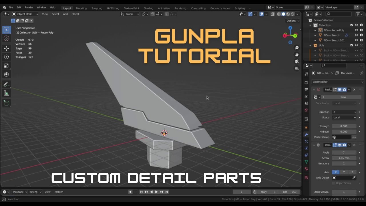 Gunpla Tutorial: Designing a custom detail part with Blender and the ND Addon