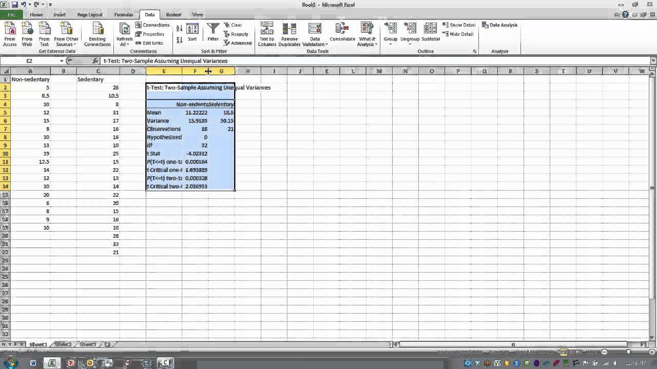 Как использовать Excel — инструмент для двухвыборочного t-теста с предположением о неравных диспе...