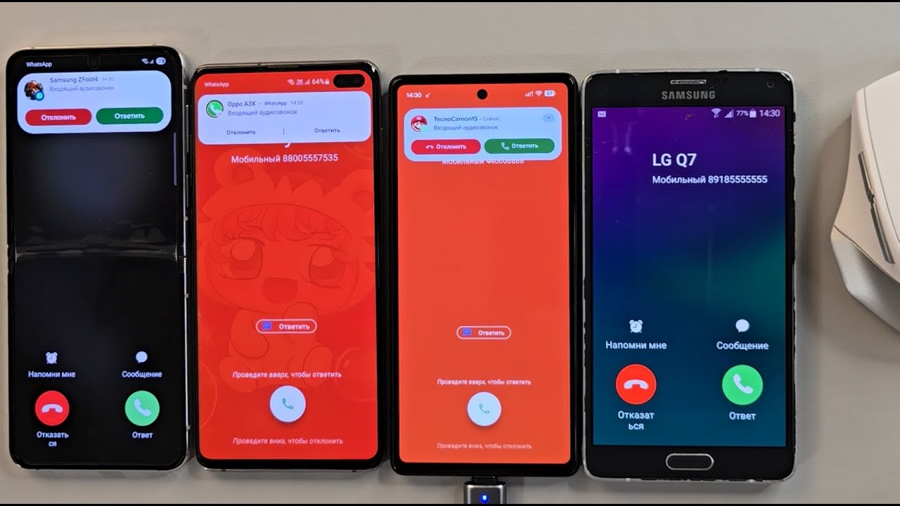 Incoming call Samsung Flip5 Samsung S10p Pixel 6A Samsung Galaxy Note4 with mouse control