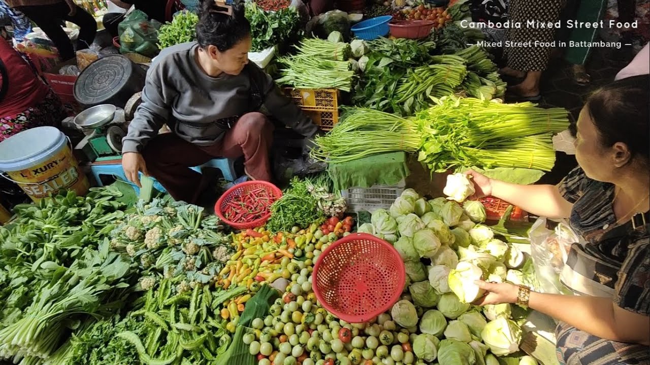 Cambodia Mixed Street Food In Battambang Province | Seafood, Vegetables, Fish, Shrimp, & More