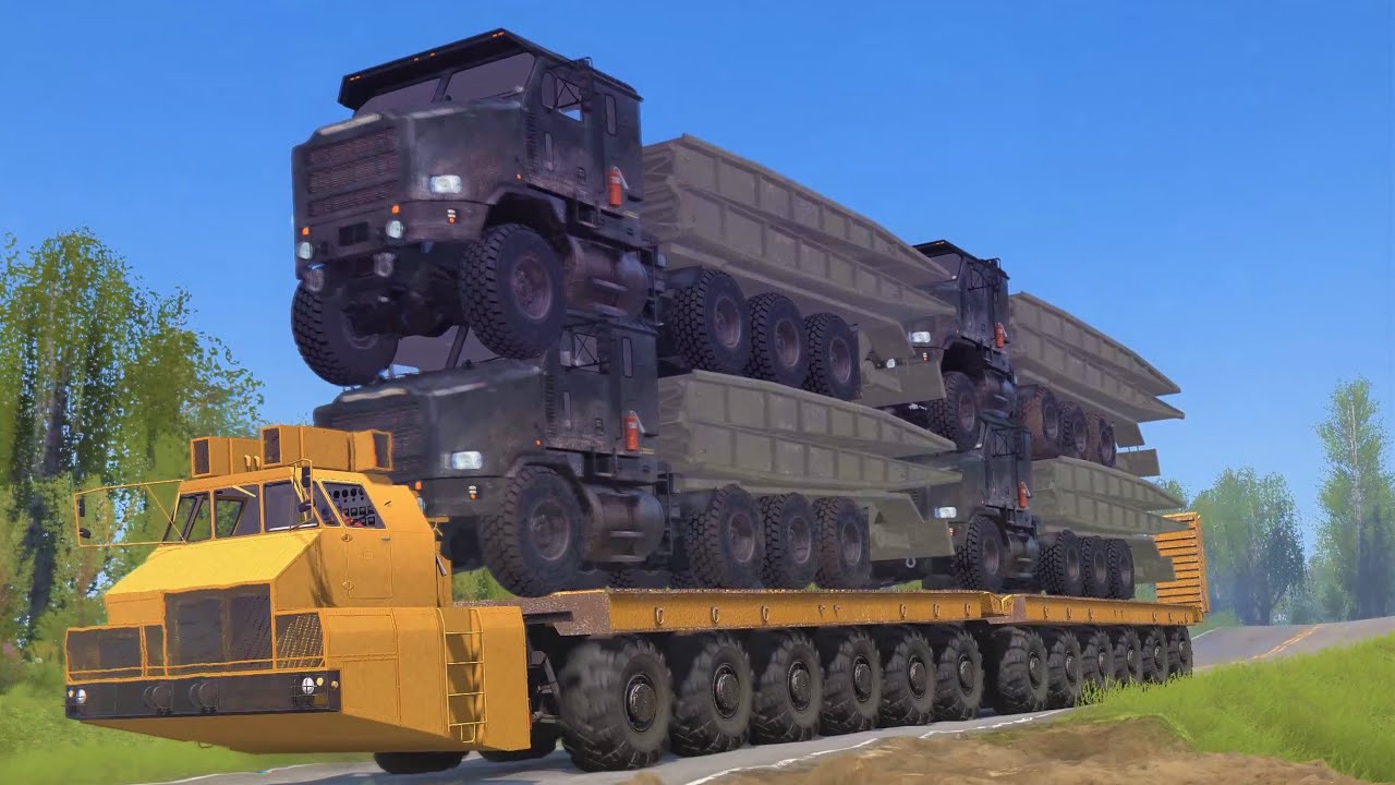 Spintires Mudrunner - Heavy Overload Transport - 4 Mobile Bridge Truck, Oshkosh M1070 Het, maz 7907