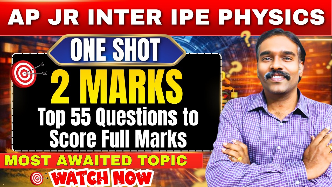 Top 55 Most Important 2 Mark Questions for IPE Exam | AP JR INTER IPE PHYSICS