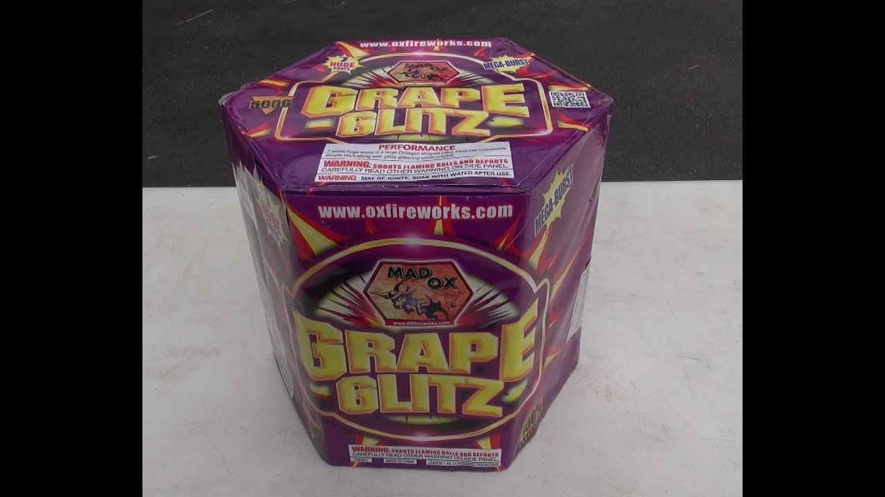 GRAPE GLITZ - 500G CAKE  - MAD OX FIREWORKS - **WARNING - HARD HITTER**