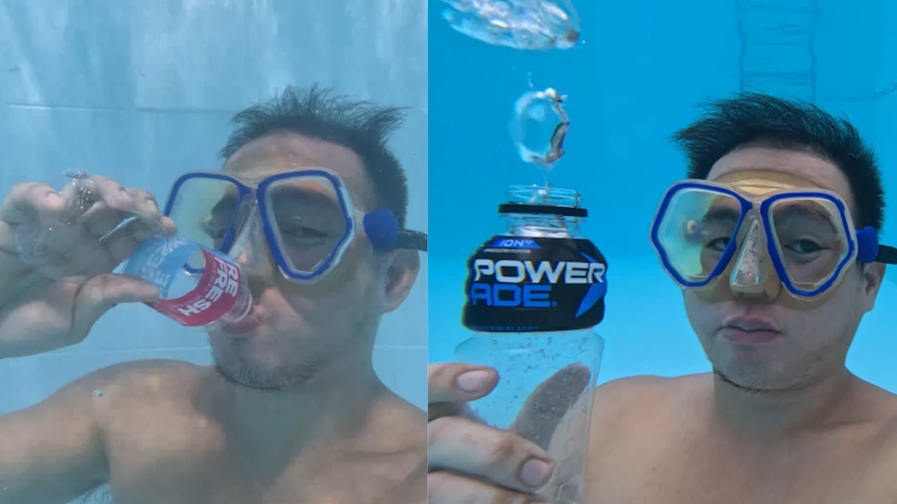 (UNCUT) Power Ade vs Mineral Water Drink & Burp Underwater