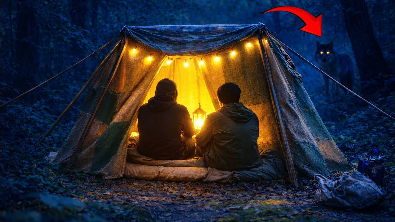 Building wood survival shelter in wildlands | Bushcraft & Campfire in jungle | 