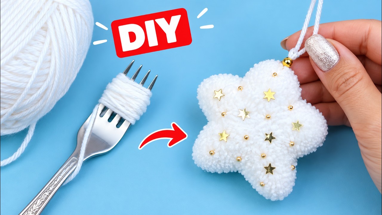 Как сделать Звездочку Помпон 🧶 How to Make Pom-Pom Star ✨Christmas ornaments of Yarn  DIY NataliDoma