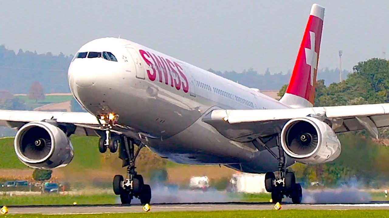 34 VERY BIG airplane TAKEOFFs and LANDINGs - Zurich Airport Plane Spotting - 4K