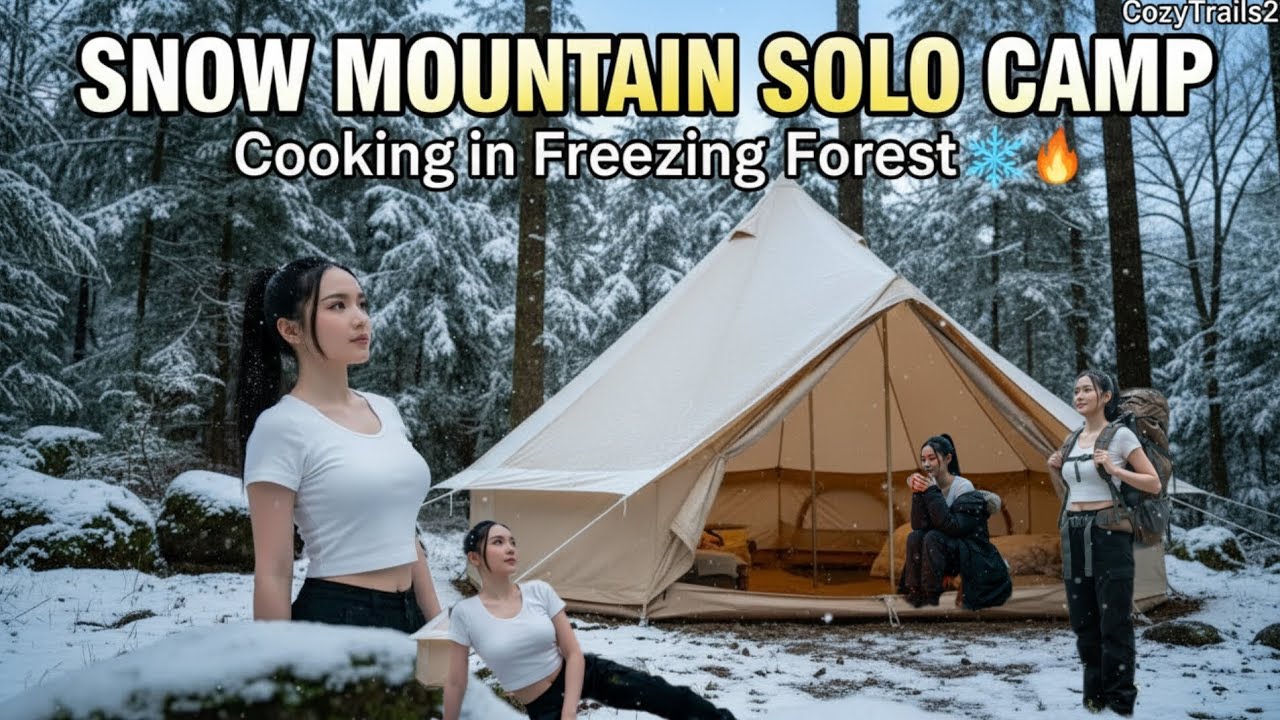 🔥 Solo Girl Mountain Camping in Snow ❄️ | Surviving & Cooking Alone #aivideo #viral #shorts 